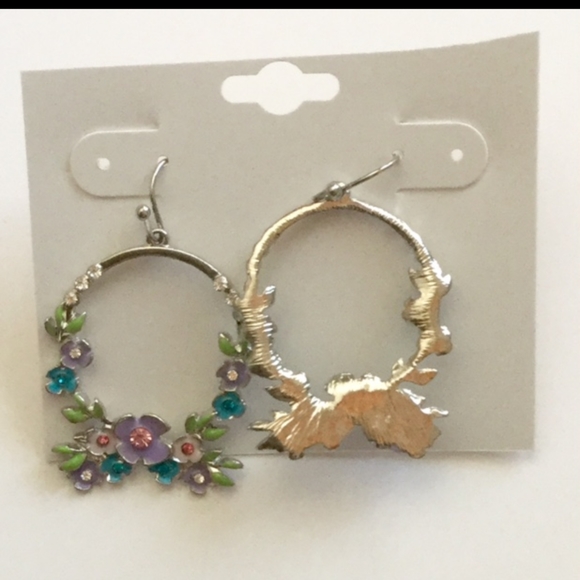 Silver Tone Floral Fish Hook Earrings - Picture 2 of 3